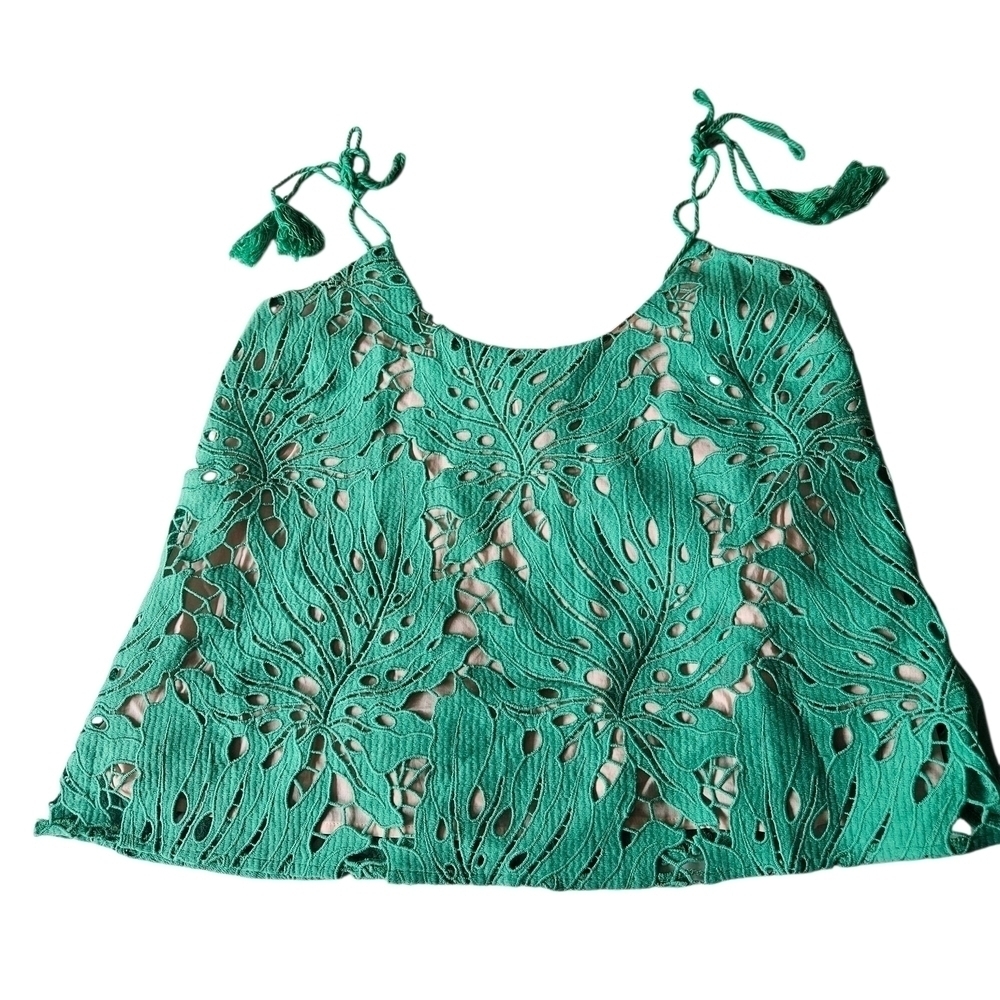 Judith March Green Crochet Lace Sleeveless Crop Tank Top